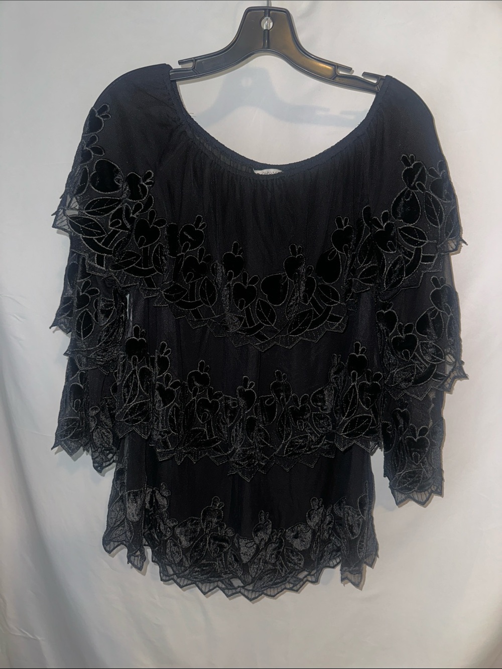 John Mark Black Tiered Lace Blouse